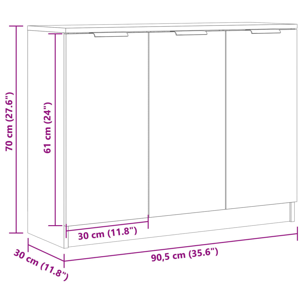 skænk 90,5x30x70 cm konstrueret træ antikt trælook