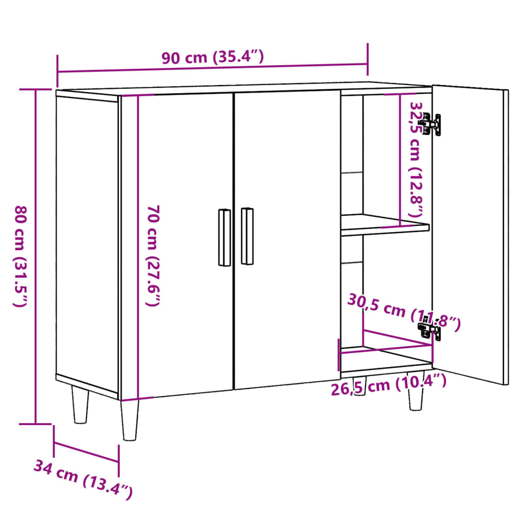 skab 90x34x80 cm konstrueret træ gammelt træ-look