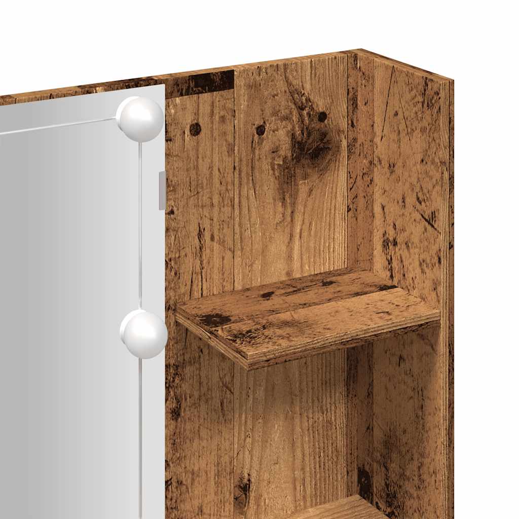 makeupbord med LED-lys 60x40x140 cm antikt trælook