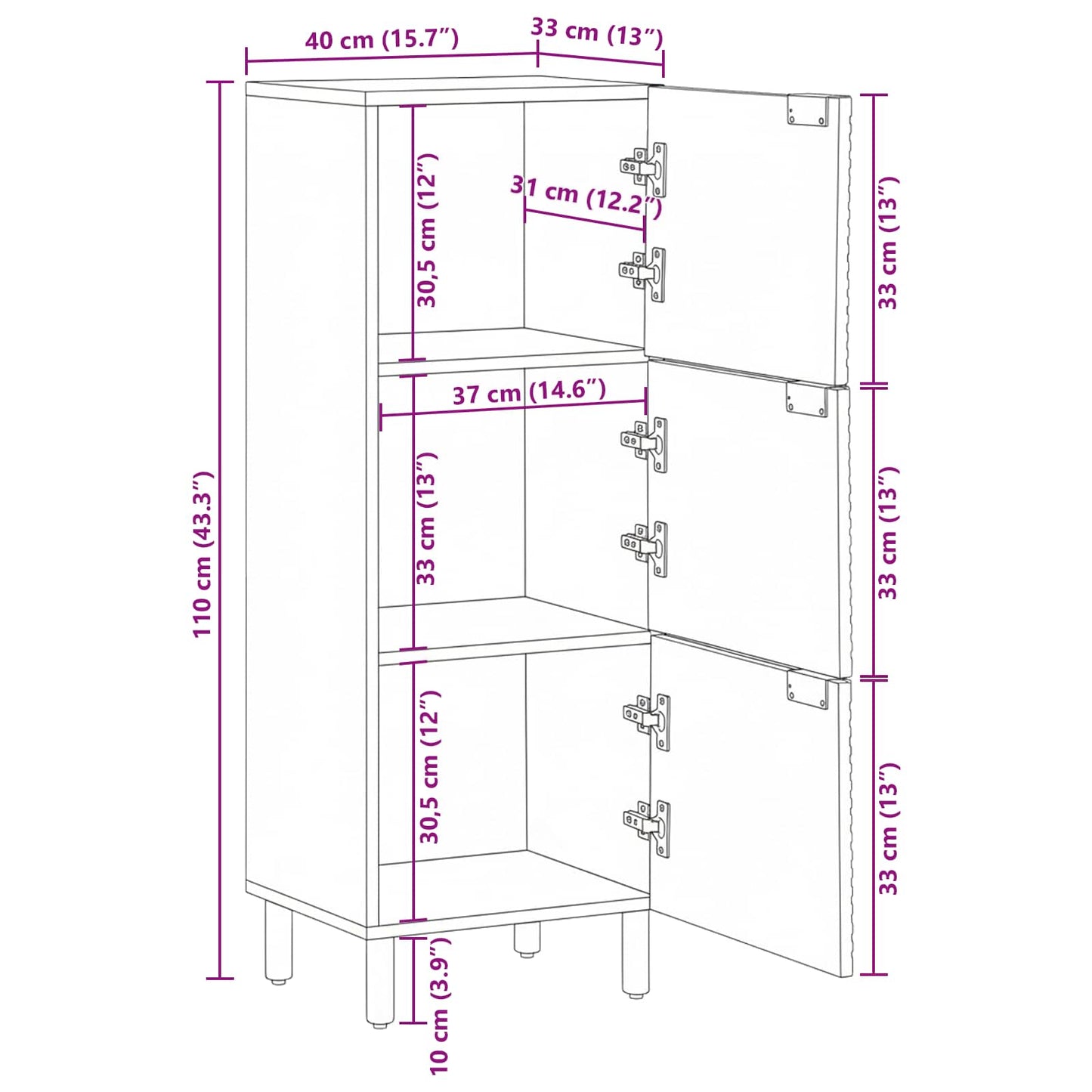 Highboard med hylde Brun 40 x 33,5 x 110 cm Massivt mangotræ