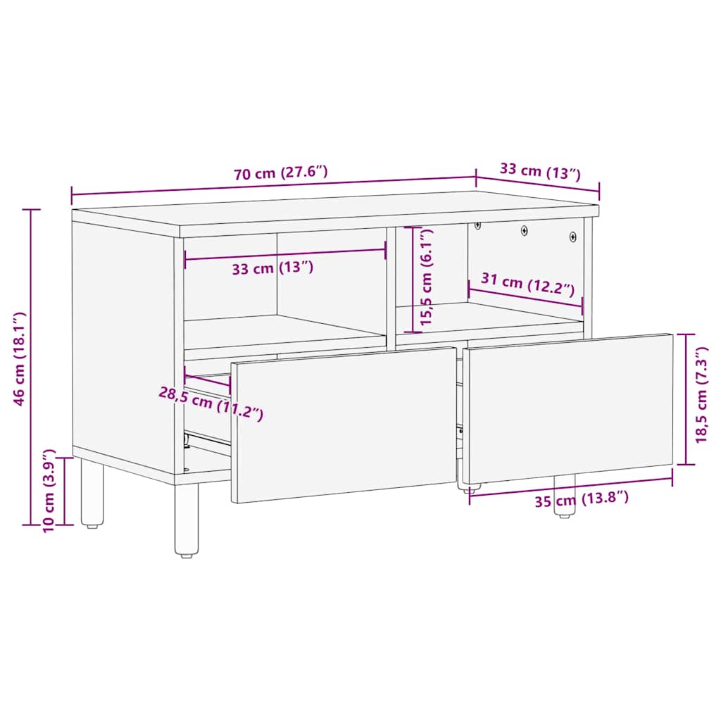 TV-skab Acacia Brun Finish 70 x 33 x 46 cm Massivt mangotræ