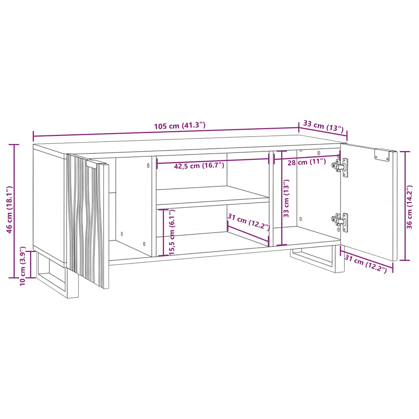 TV Enheder Hvid 105 x 33 x 46 cm Konstrueret træ