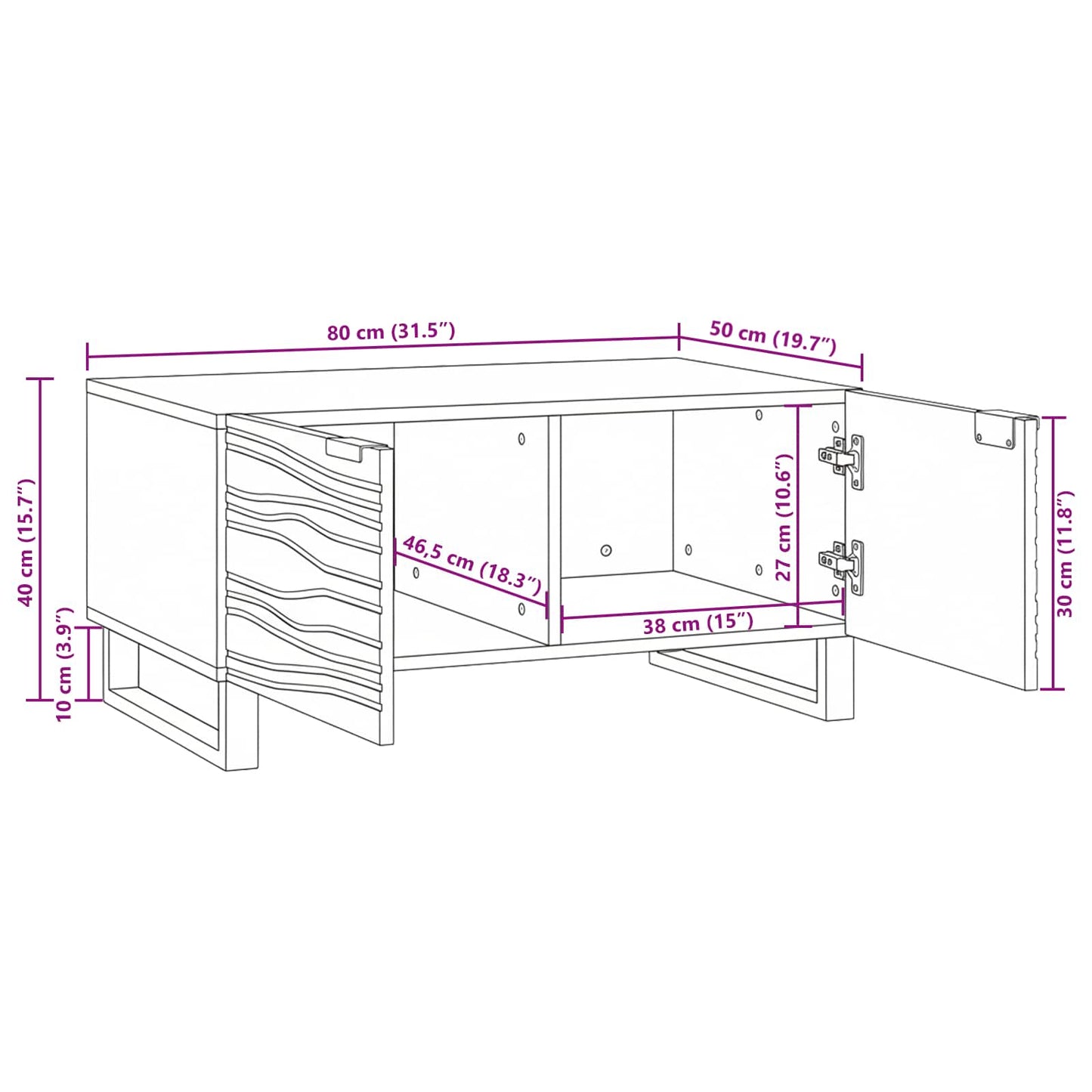 Sofabord Hvid 80 x 50 x 40 cm Konstrueret træ