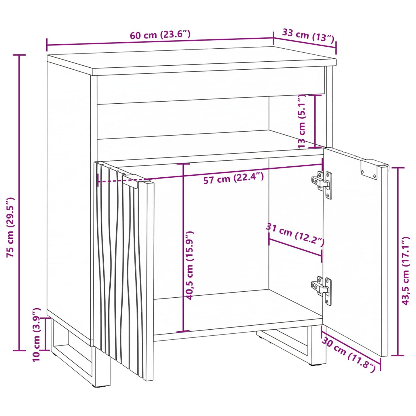 Sideboard med skuffe Brun 60 x 33 x 75 cm Massivt mangotræ