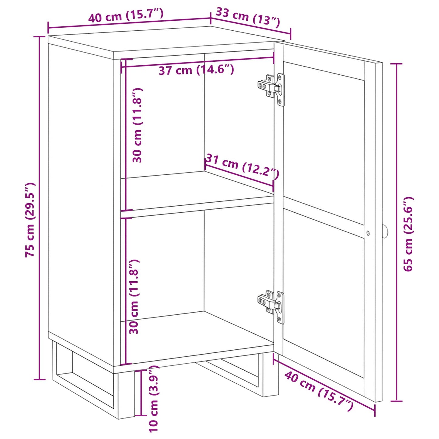 Sideboard med opbevaring Brun 40 x 33 x 75 cm Massivt mangotræ