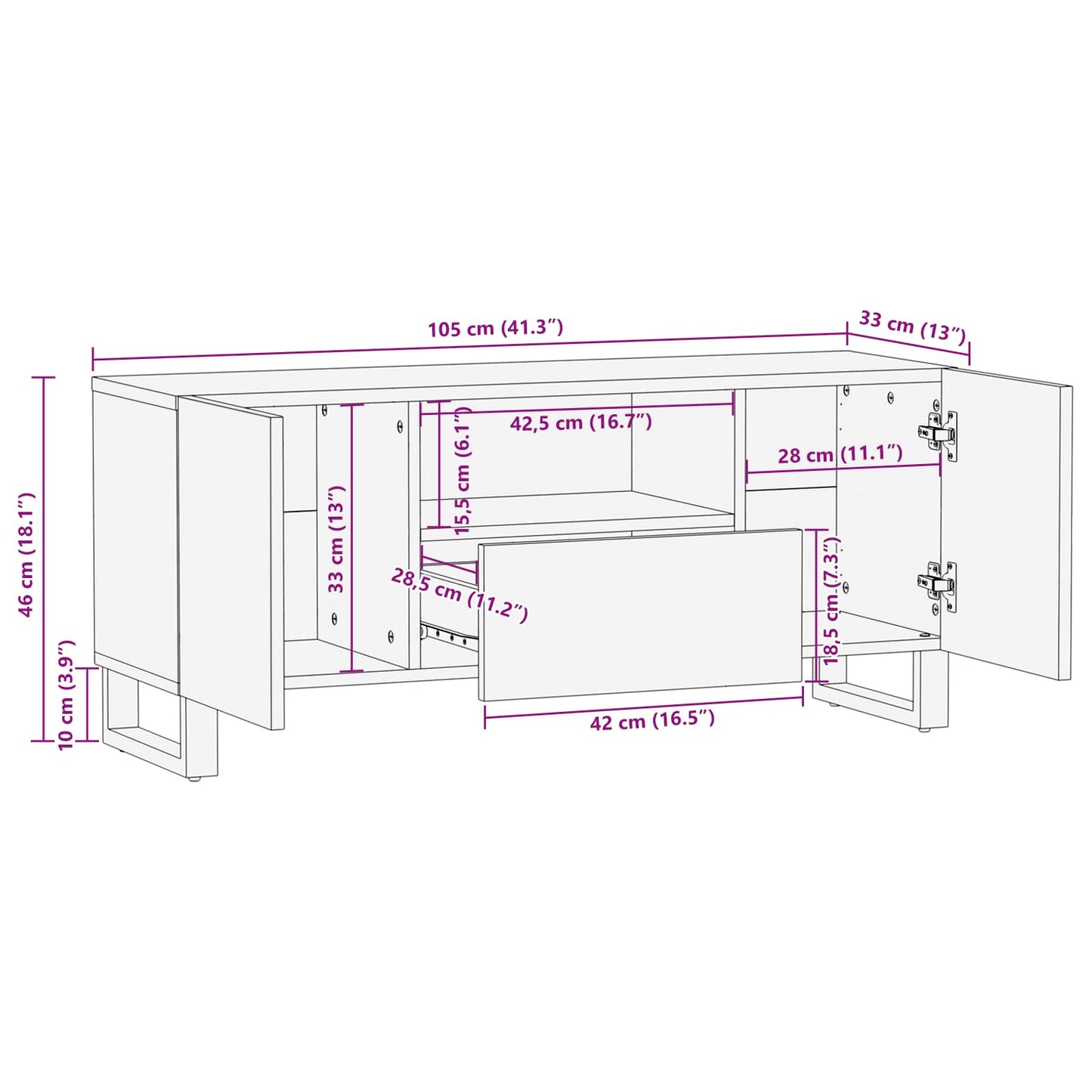 TV-skab med hylde Brun 105 x 33 x 46 cm Massivt mangotræ