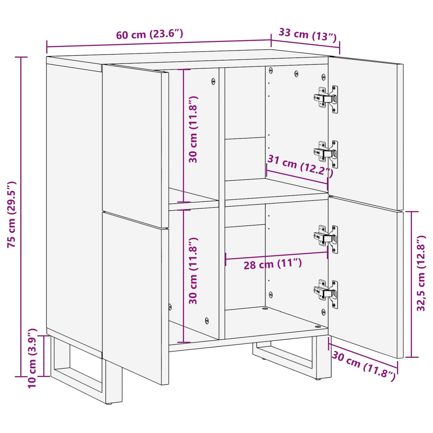Sideskab med opbevaring Brun 60 x 33 x 75 cm Massivt mangotræ