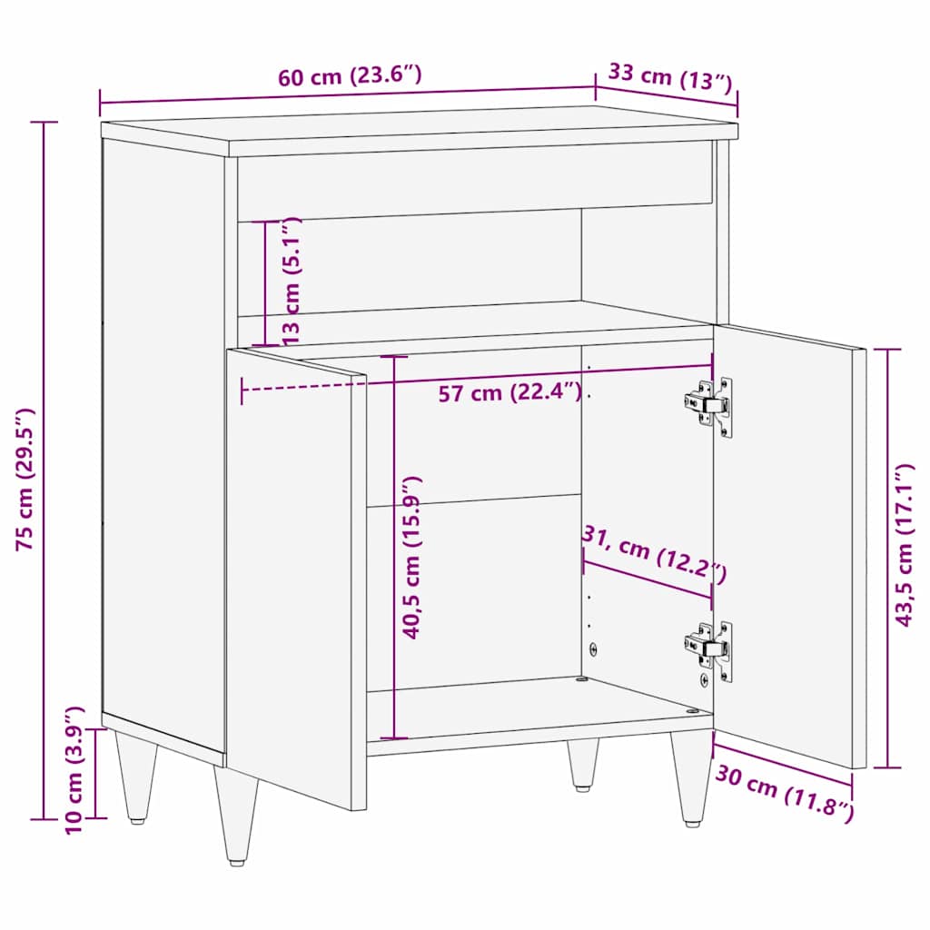 Sideboard med hylde Brun 60 x 33 x 75 cm Massivt mangotræ