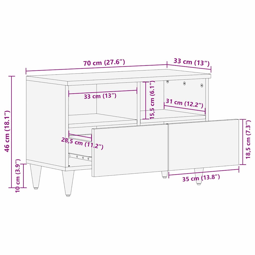 TV-skab med skuffe Sort 70 x 33 x 46 cm Massivt mangotræ