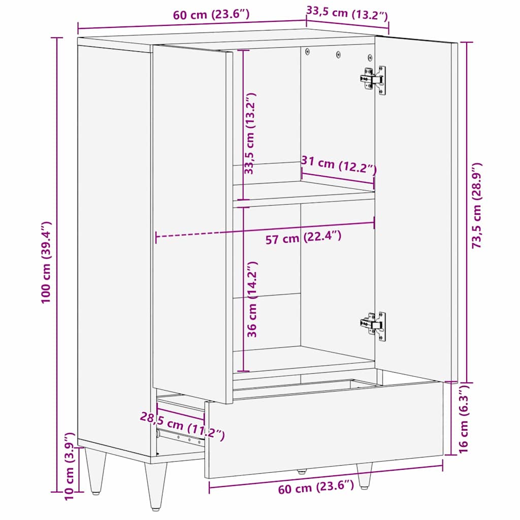 Høj Bord Brun 60 x 33,5 x 100 cm Massivt mangotræ