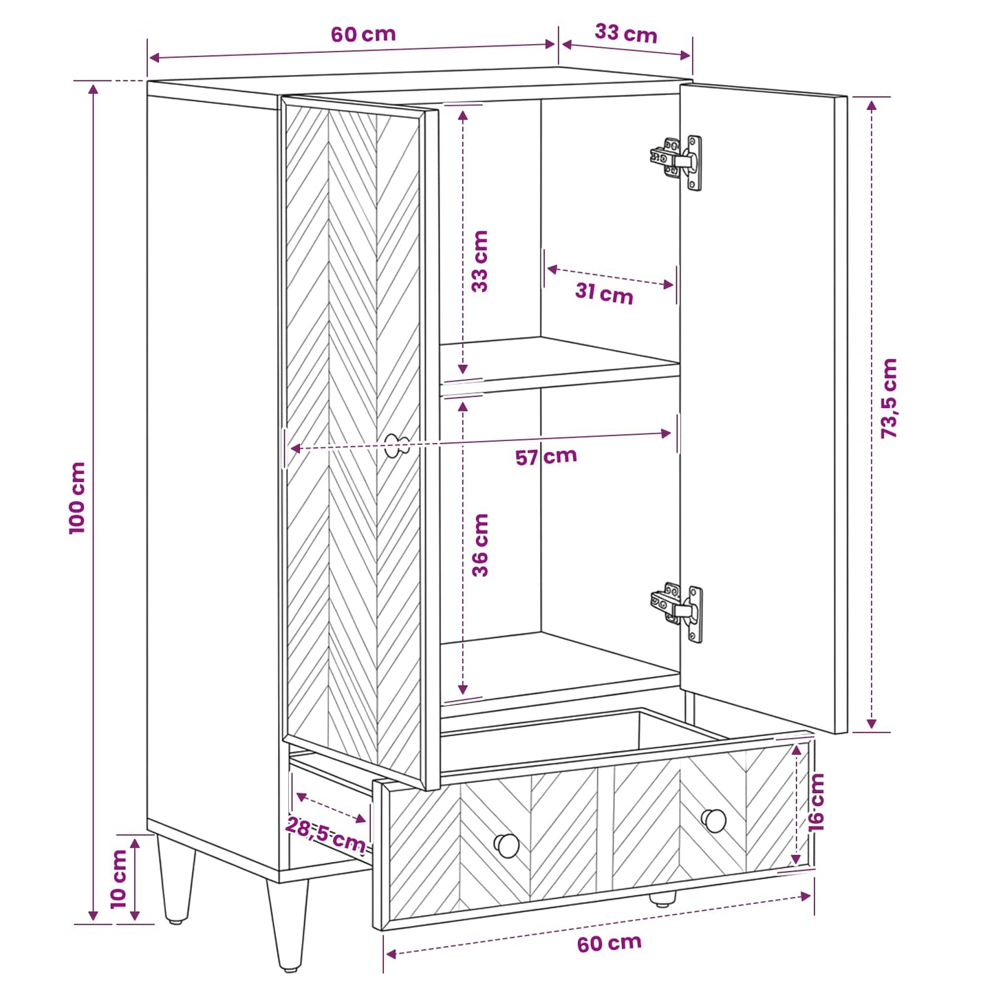 Opbevaringsskabe Brun 60 x 33,5 x 100 cm Massivt mangotræ