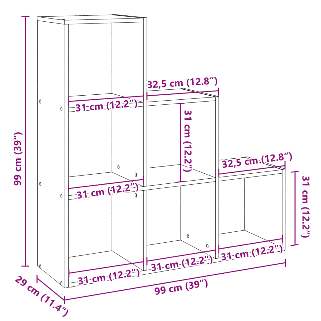 rumdelerreol 3-lags hvid 99x29x99 cm konstrueret træ