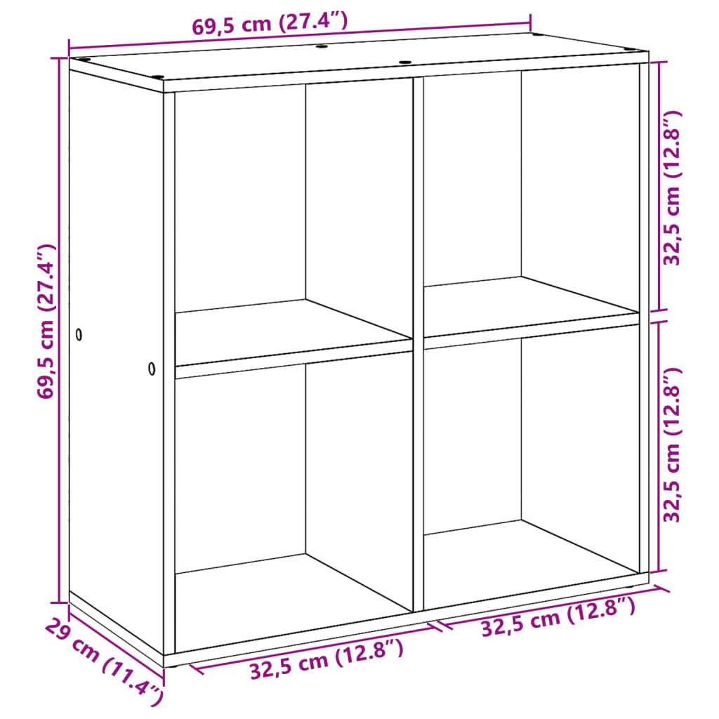bogreol/rumdeler 69,5x29x69,5 cm konstrueret træ sonoma-eg