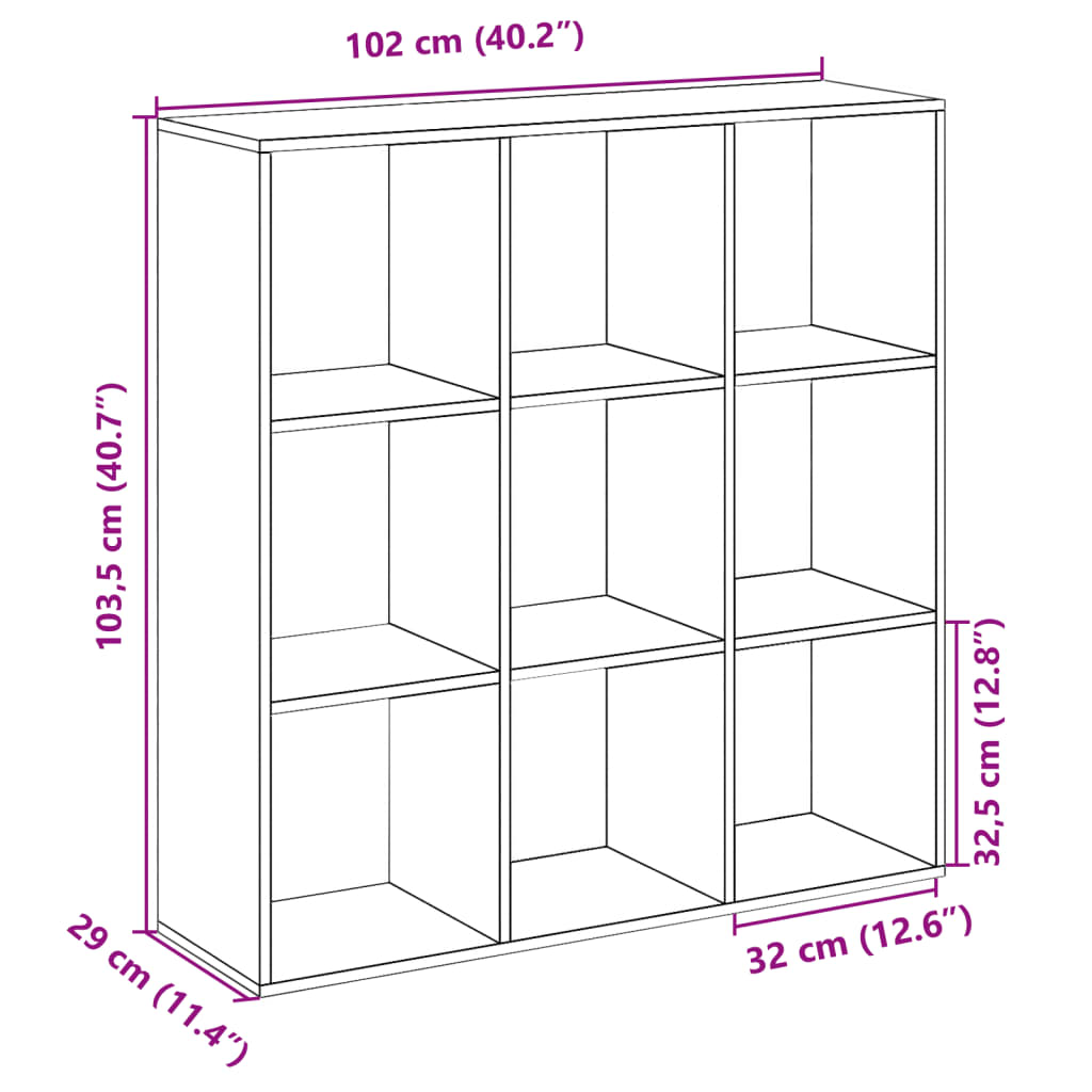 bogreol/rumdeler 102x29x103,5 cm konstrueret træ betongrå