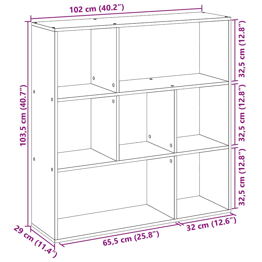 bogreol/rumdeler 102x29x103,5 cm konstrueret træ kunsteg