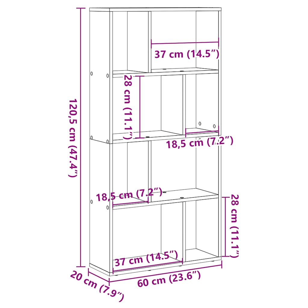 bogreol hvid 60x20x120,5 cm konstrueret træ