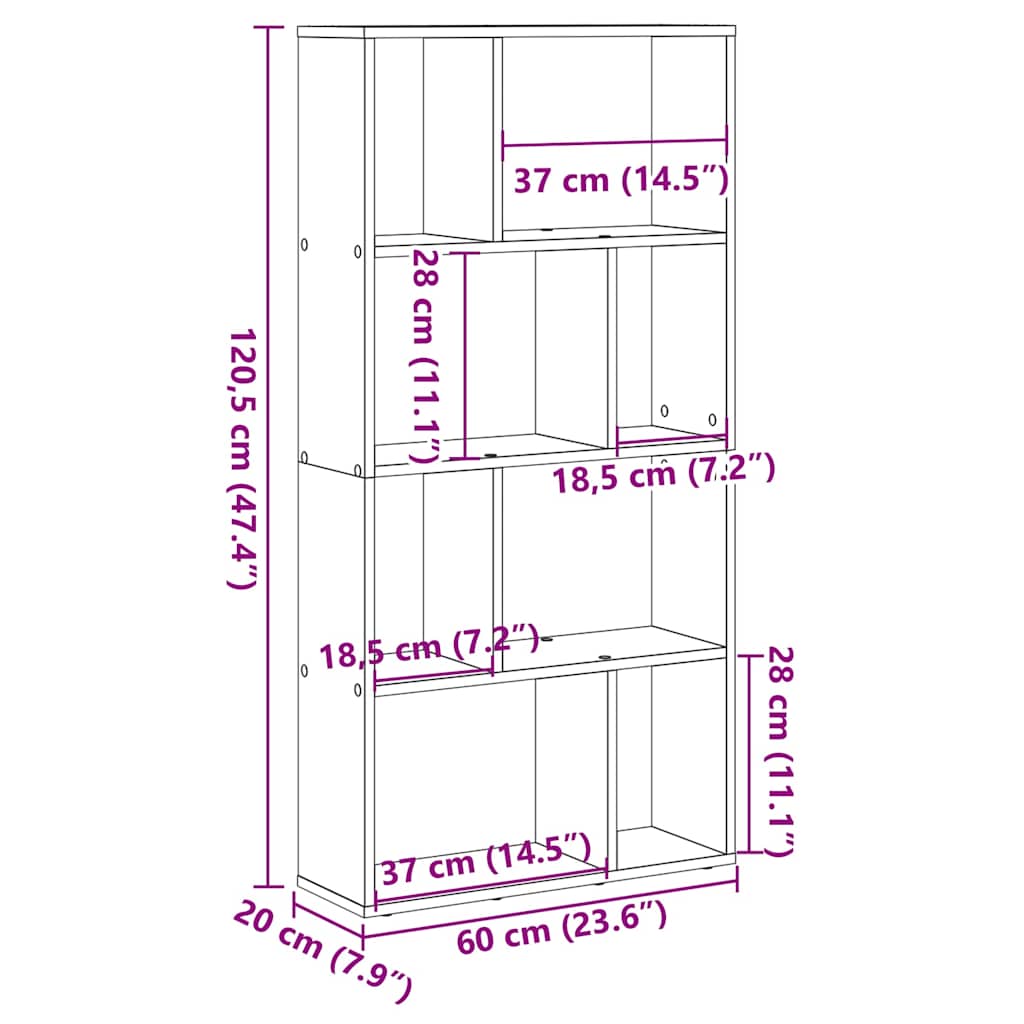 bogreol 60x20x120,5 cm konstrueret træ sonoma-eg