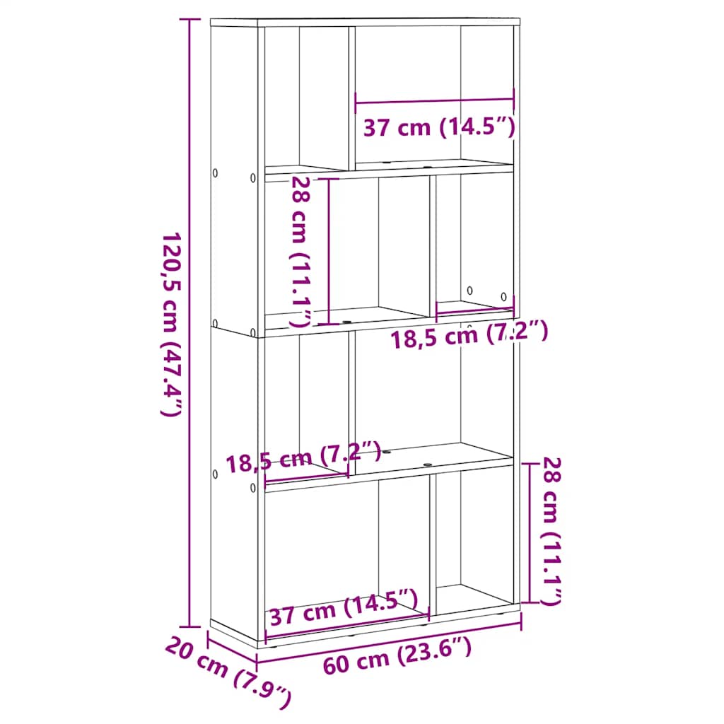 bogreol 60x20x120,5 cm konstrueret træ betongrå