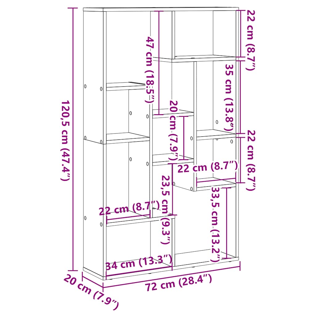 bogreol 72x20x120,5 cm konstrueret træ hvid
