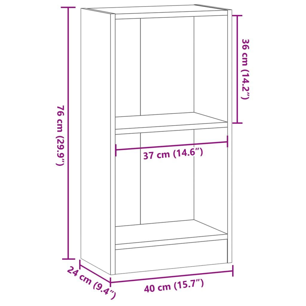 bogreol 40x24x76 cm konstrueret træ antikt træ