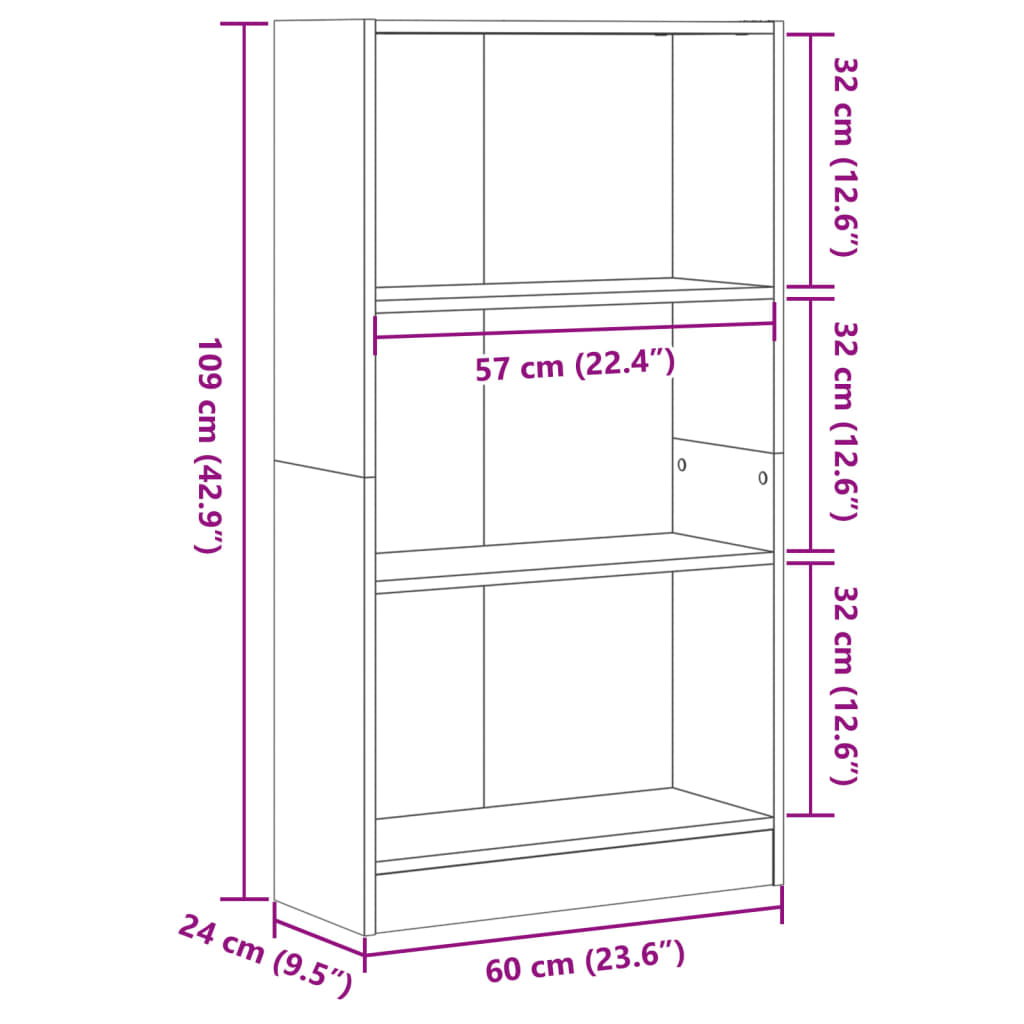 bogreol 60x24x109 cm konstrueret træ antikt træ