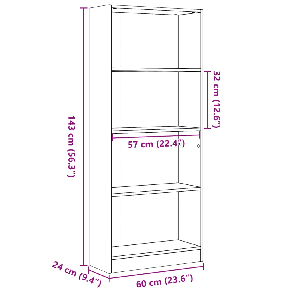 bogreol 60x24x143 cm konstrueret træ betongrå