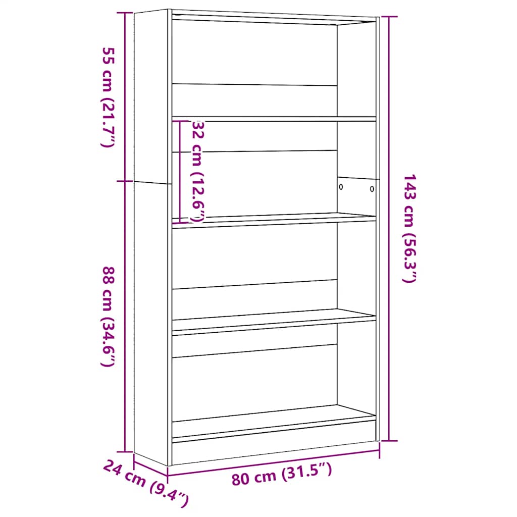 bogreol 80x24x143 cm konstrueret træ hvid