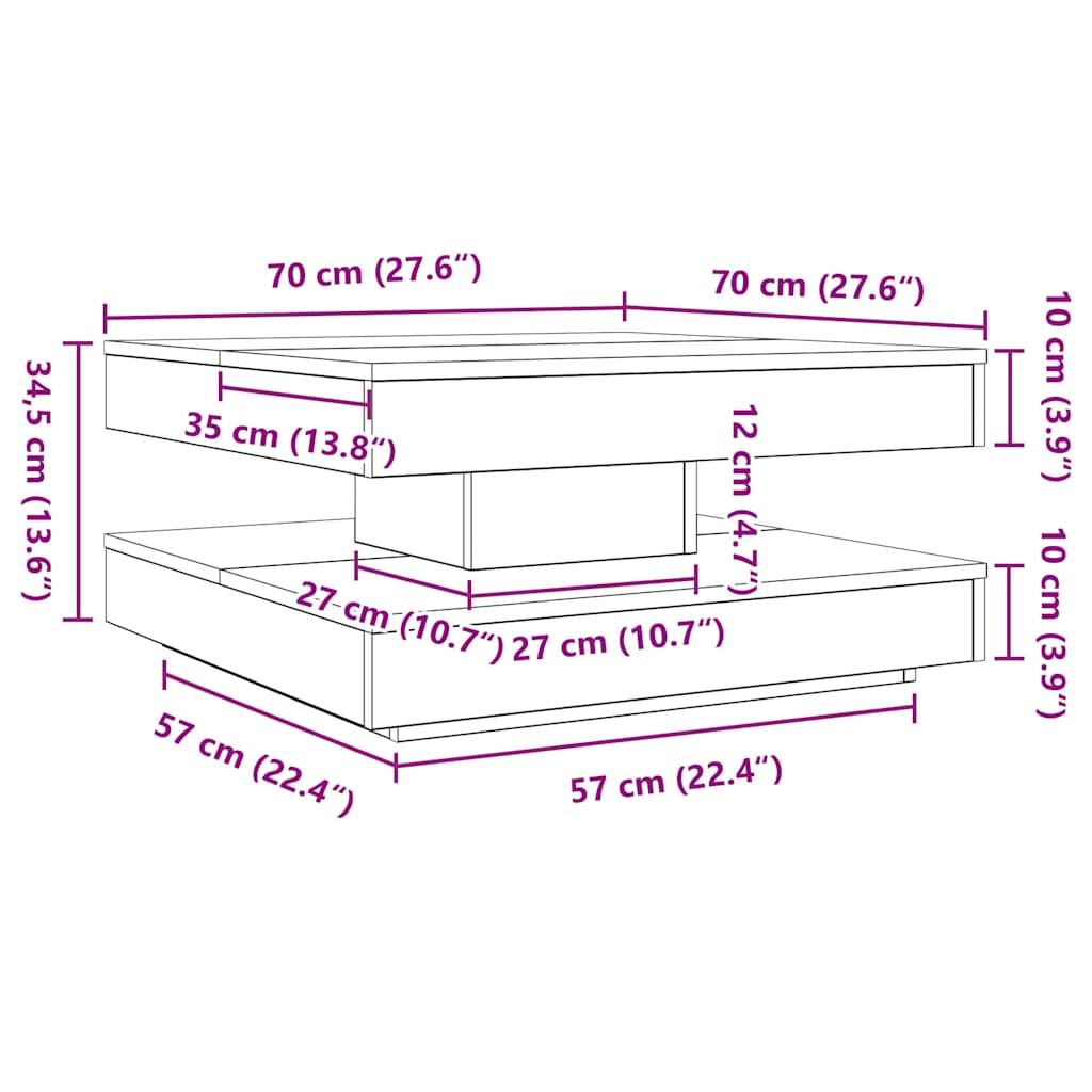 sofabord 360 grader drejeligt 70x70x34,5 cm hvid