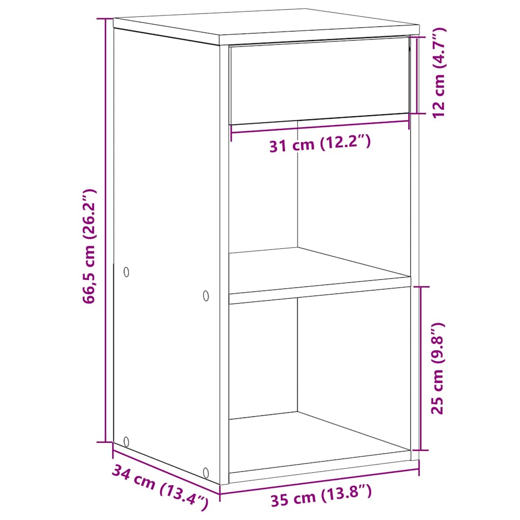 sengebord med skuffe 35x34x66,5 cm sort-eg