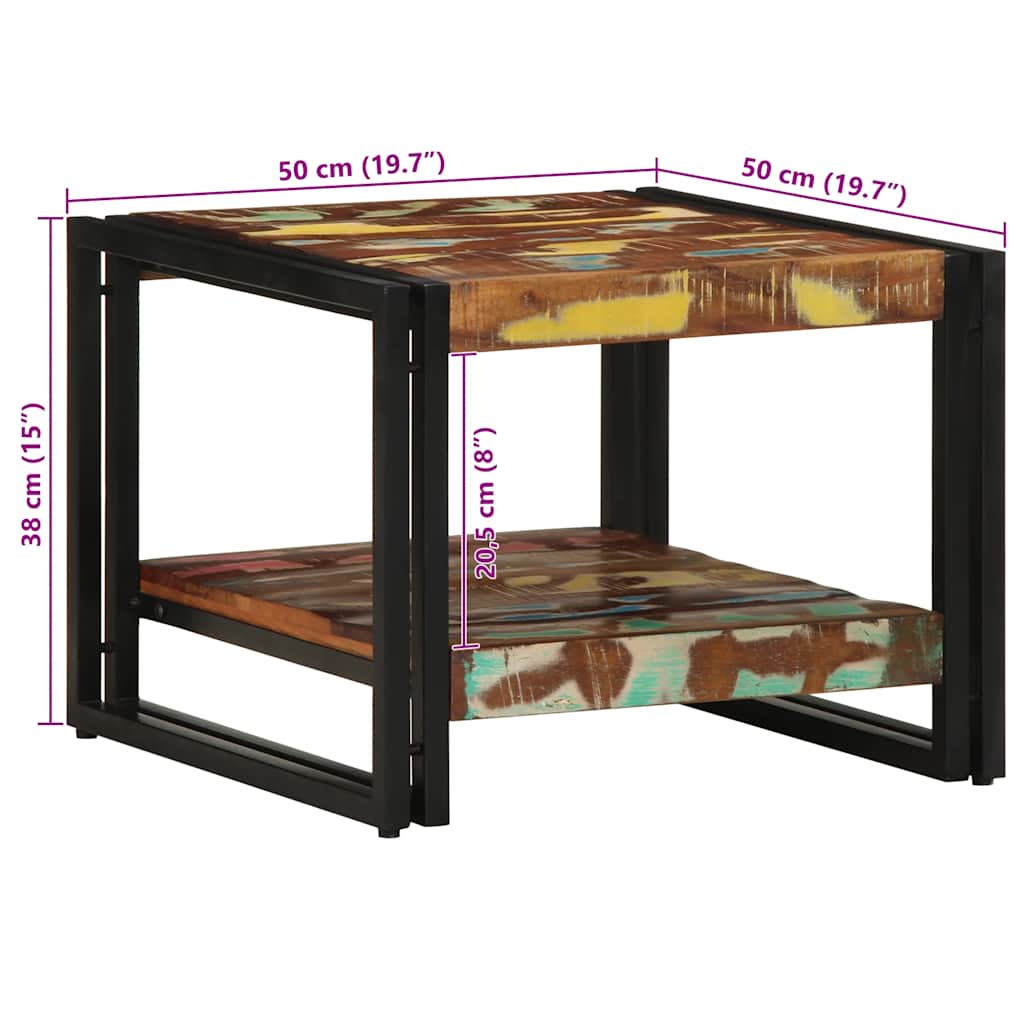 sofabord 50x50x38 cm massivt genbrugstræ flerfarvet