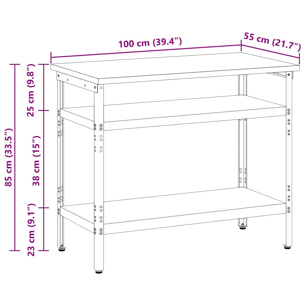 Arbejdsbord med hylde Grå 100 x 55 x 85 cm Pulverlakeret stål