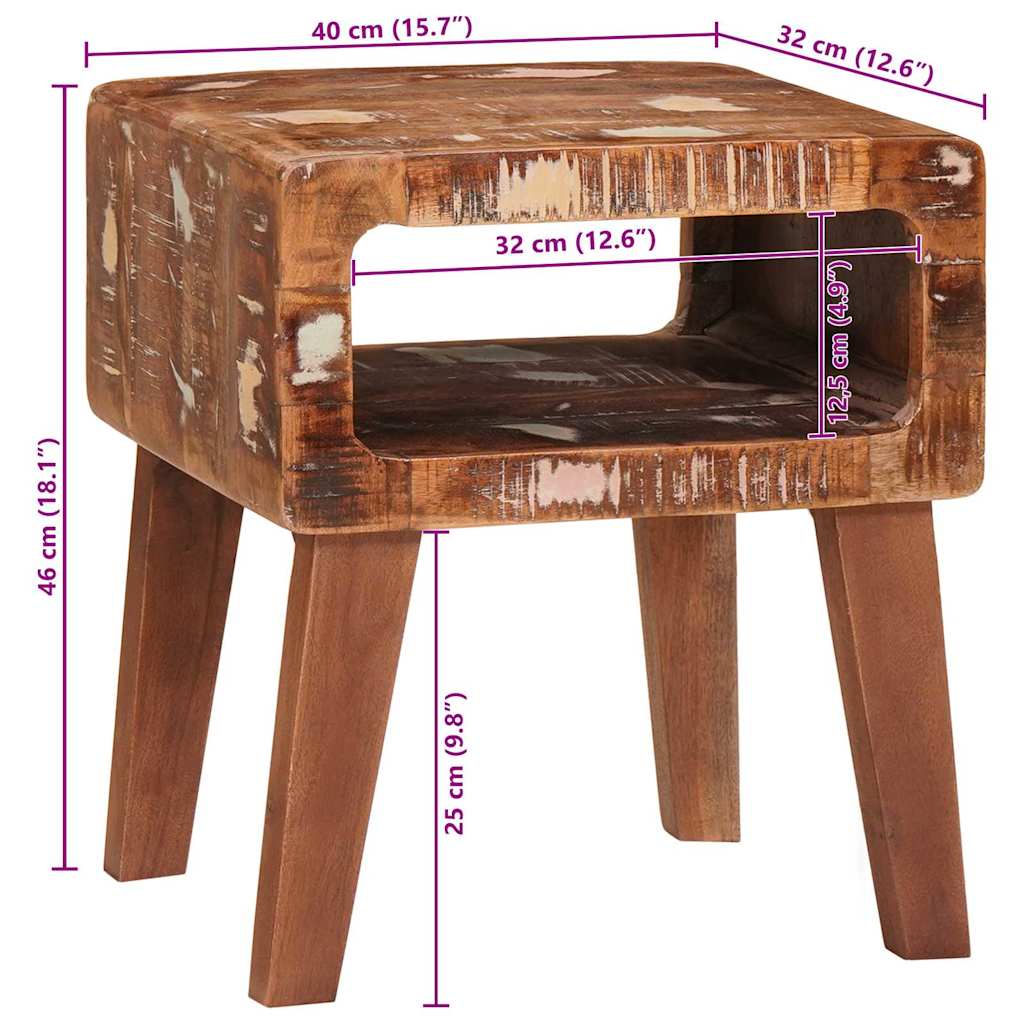 Endebord med hylde Brun 40 x 32 x 46 cm Solid genbrugs træ