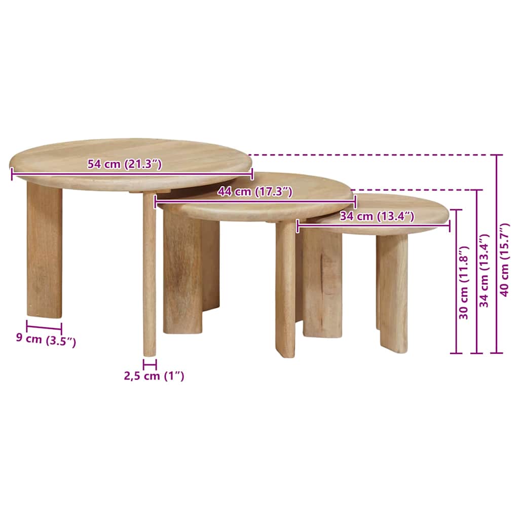 Nesting Kaffeborde 3 pcs Sort Massivt mangotræ