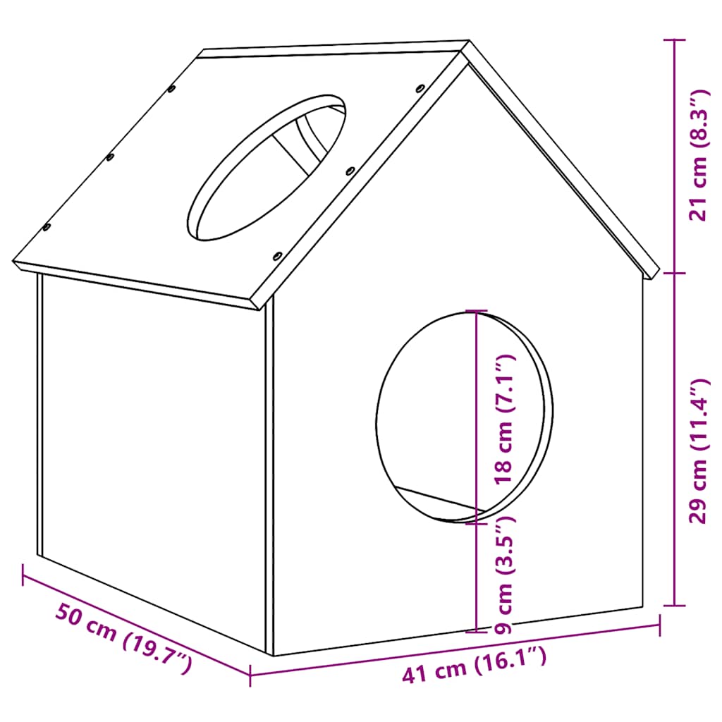 kattehus 41x50x50 cm massivt fyrretræ hvid