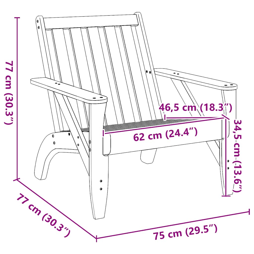 Adirondack-havestole 2 stk. 75x77x77 cm massivt fyrretræ hvid