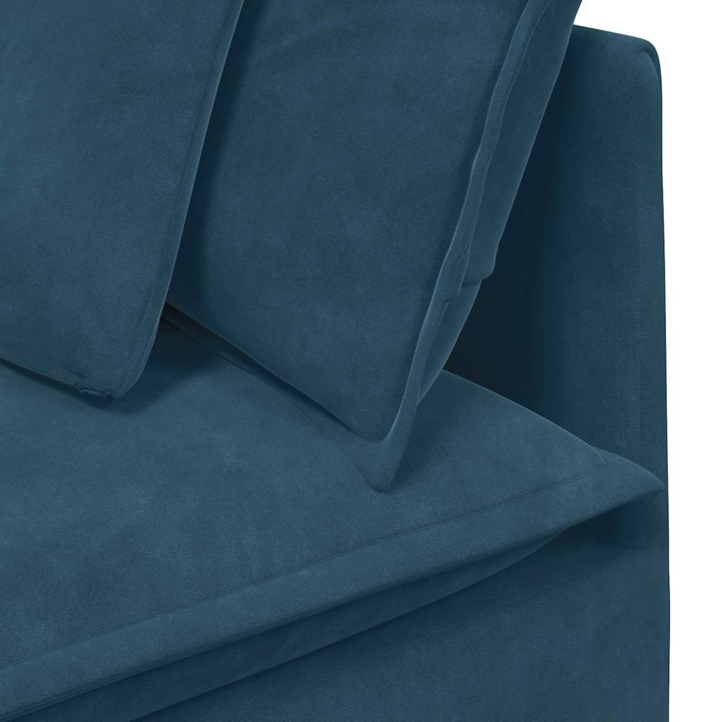 modulsofa med fodskammel og hynder fløjl blå
