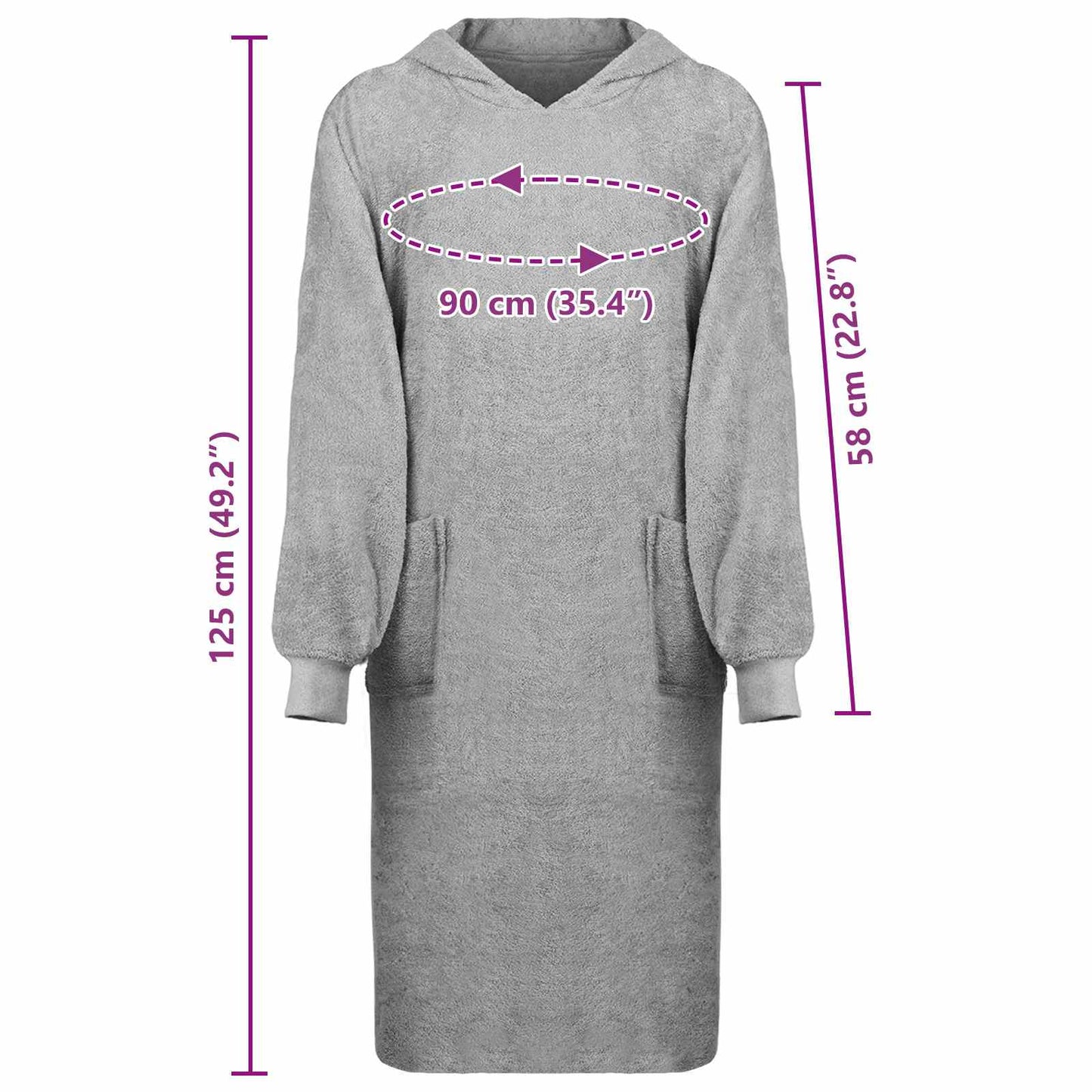 Tæppe-hoodie KINN Grå XL Bomuld