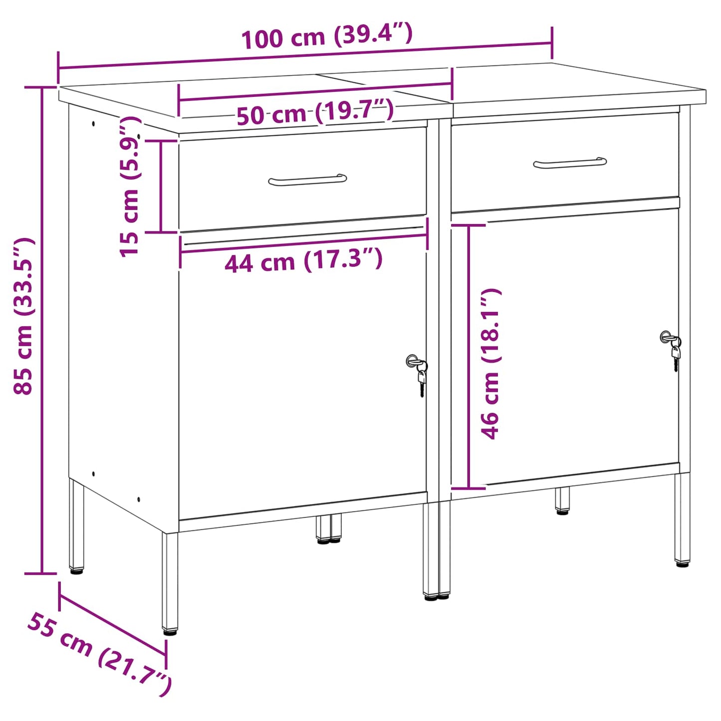 Arbejdsskab med skuffe 2 pcs Sort og grå 100 x 55 x 85 cm