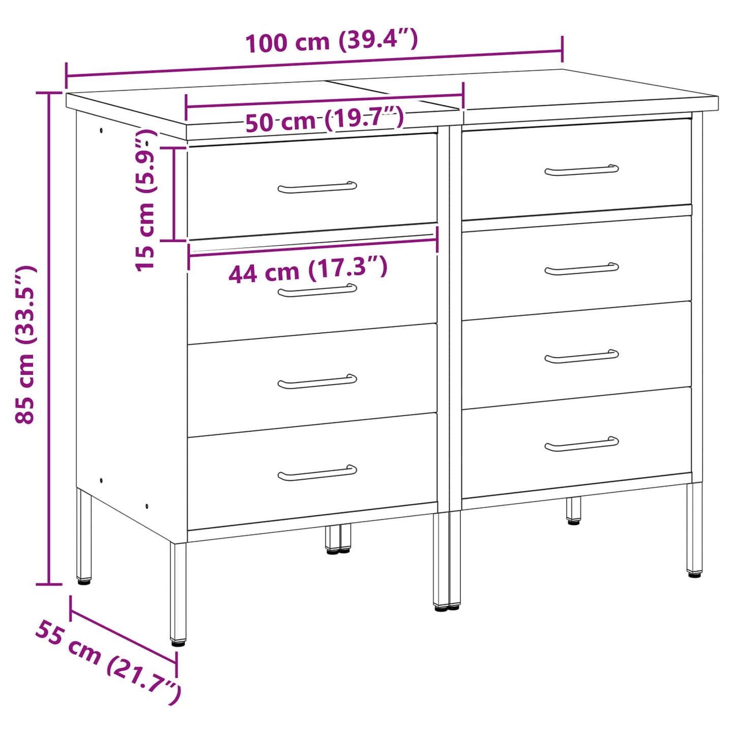 Arbejdsskab med skuffe 2 pcs Sort og grå 100 x 55 x 85 cm