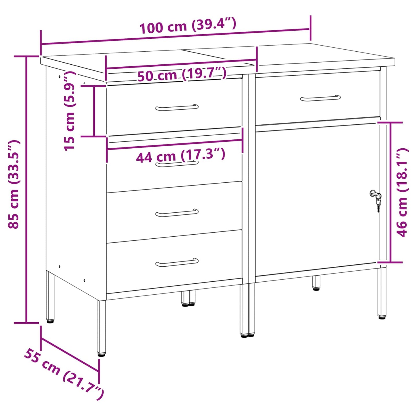 Arbejdsskab med skuffe 2 pcs Sort og grå 100 x 55 x 85 cm