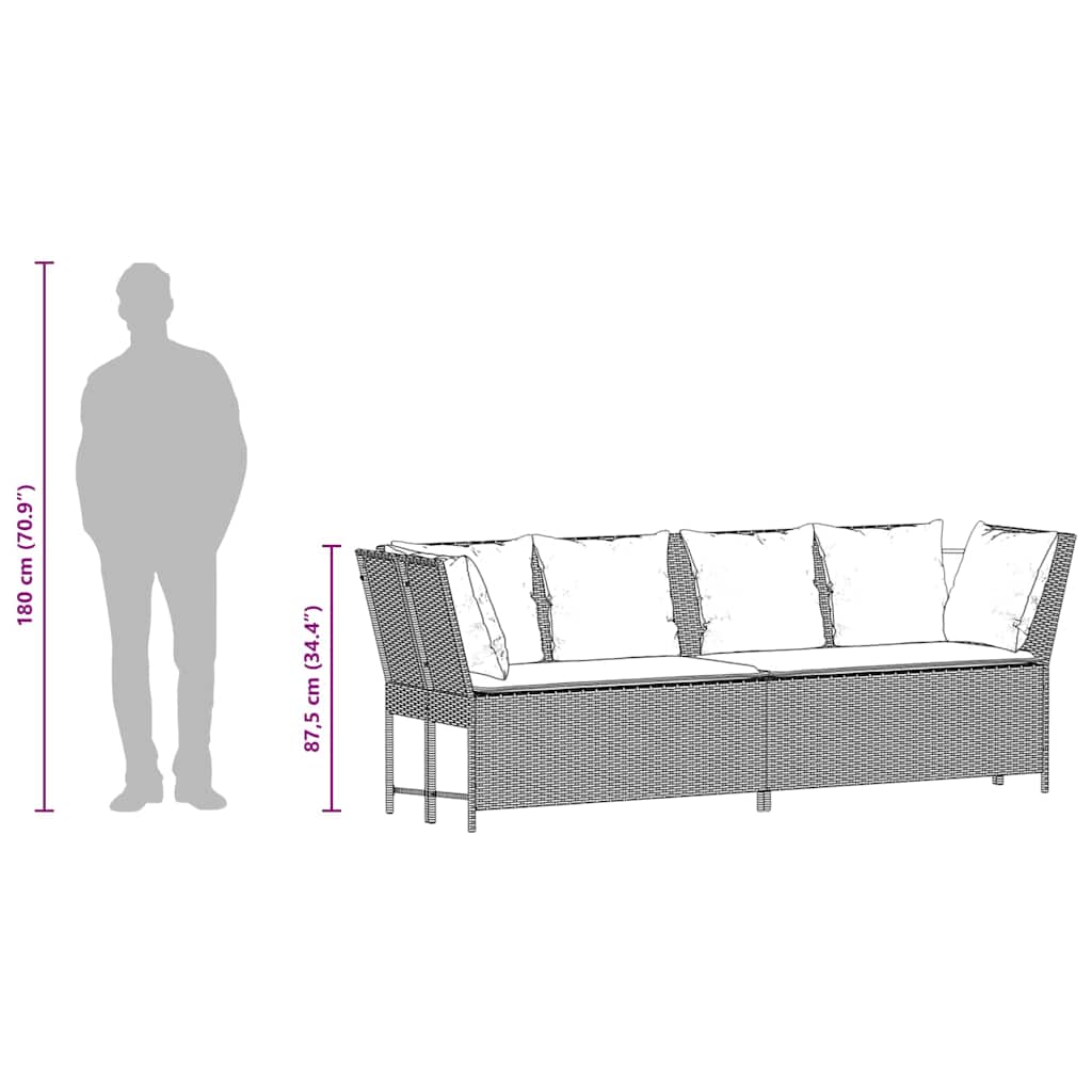 havesofa med hynder polyrattan grå