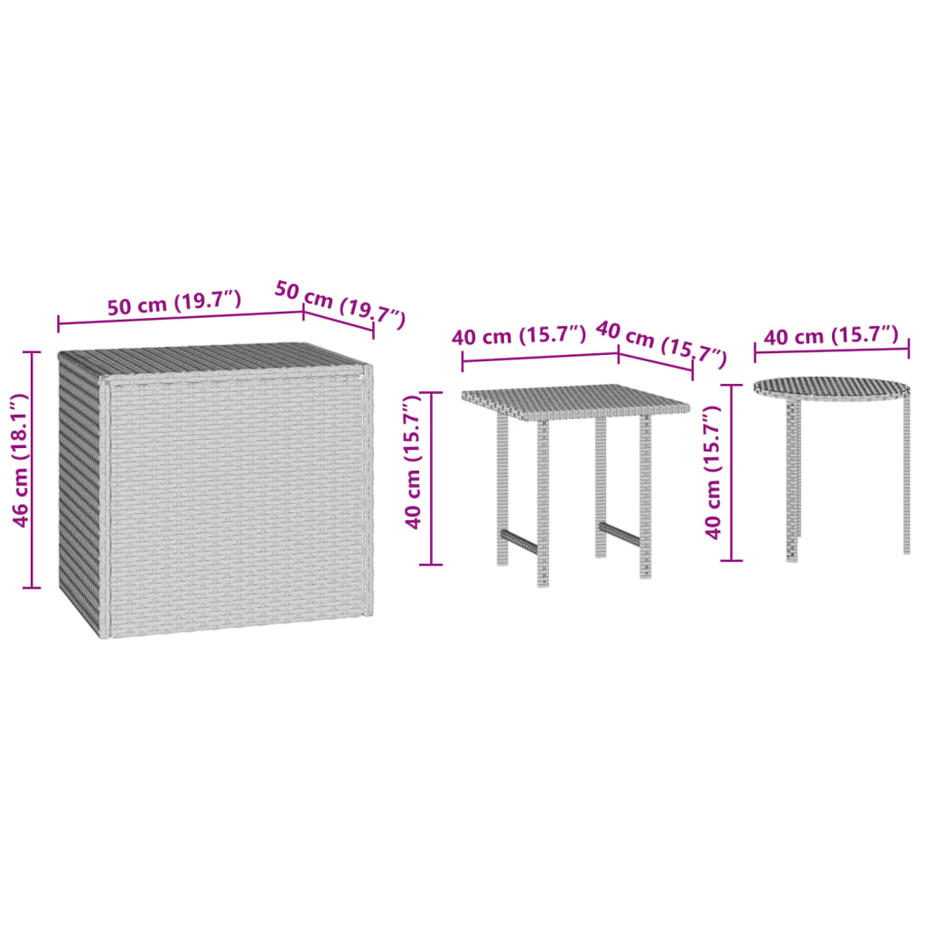 sideborde 3 stk. til haven polyrattan sort