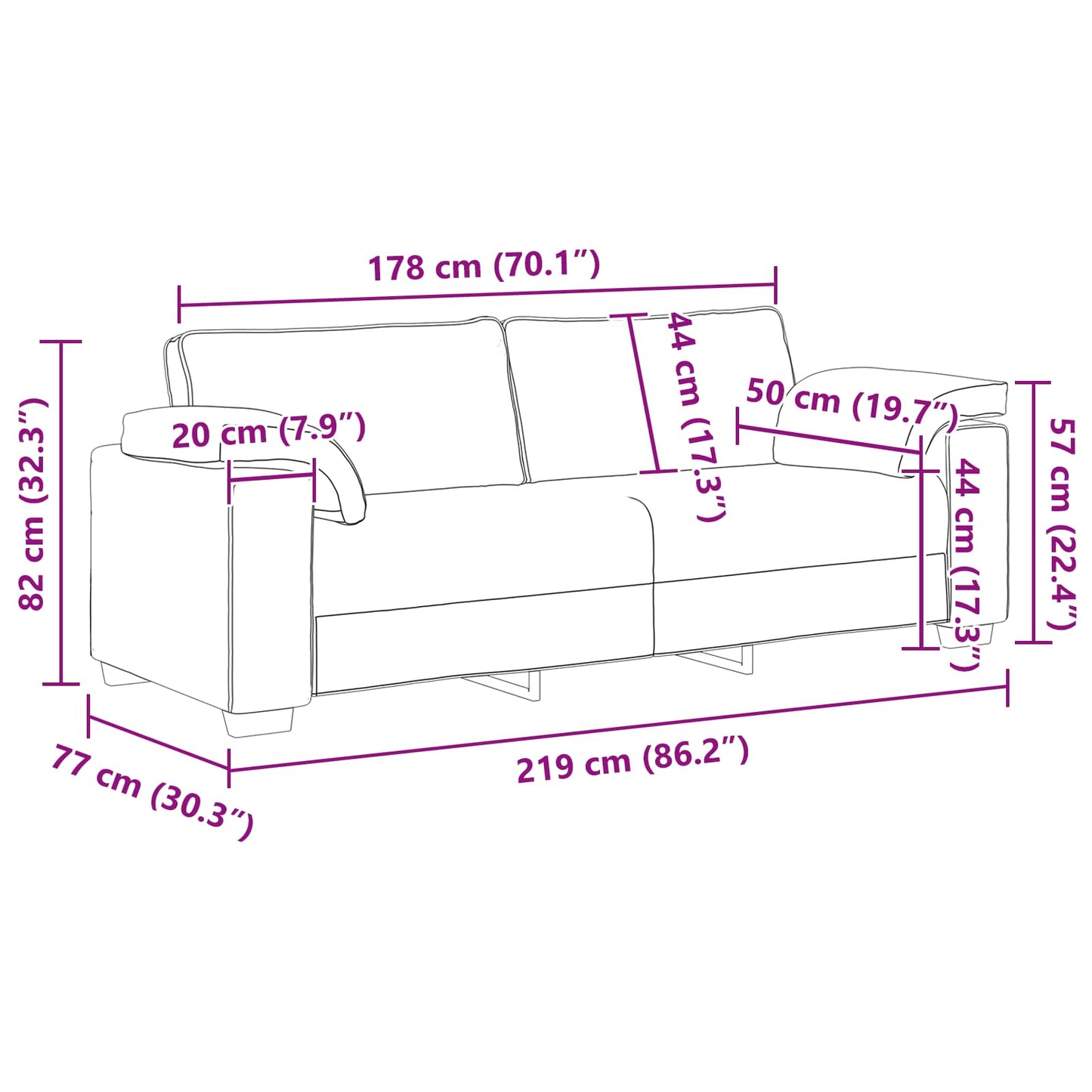 Sofa 2 stk. Sort Stof