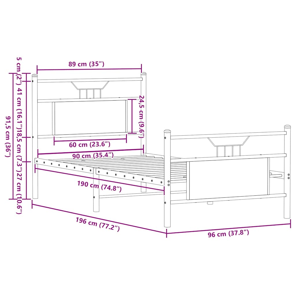 sengeramme 90x190 cm uden madras konstrueret træ sonoma-eg