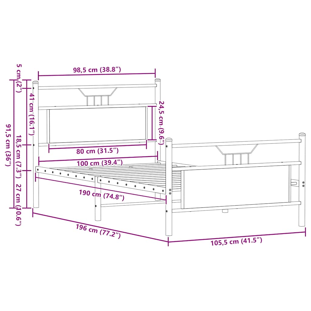 sengeramme 100x190 cm uden madras konstrueret træ brunt eg