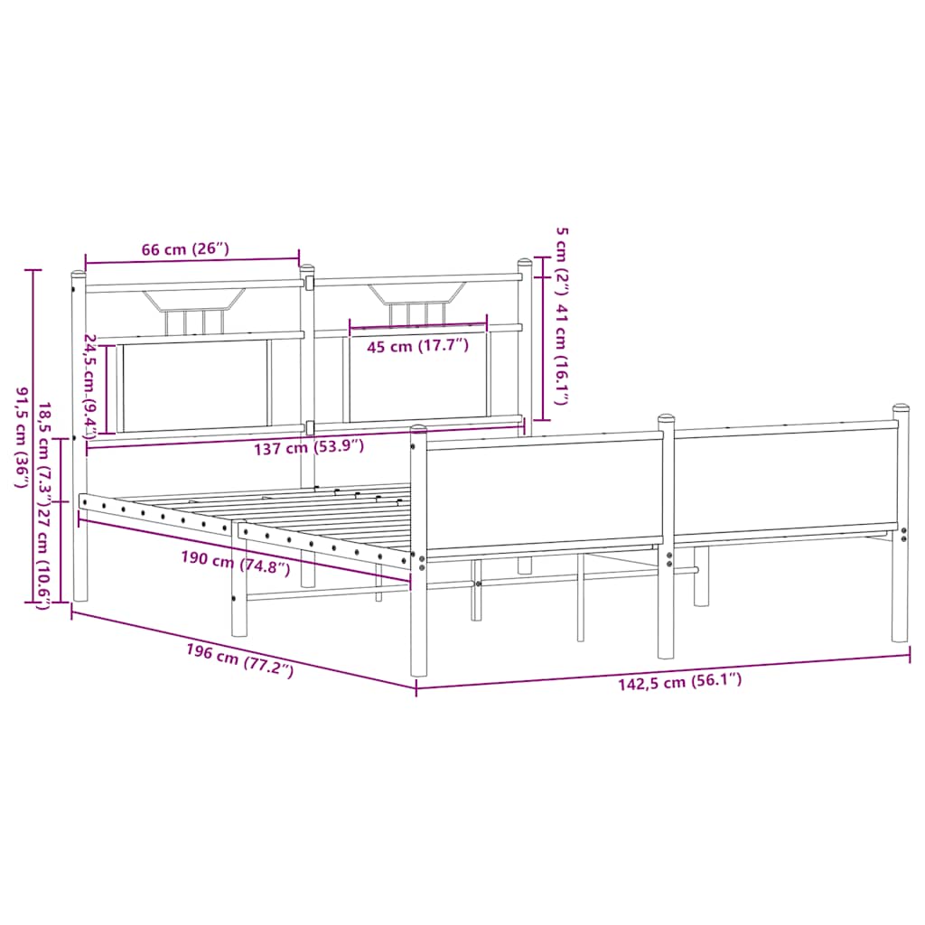 sengeramme 137x190 cm uden madras konstrueret træ brunt eg
