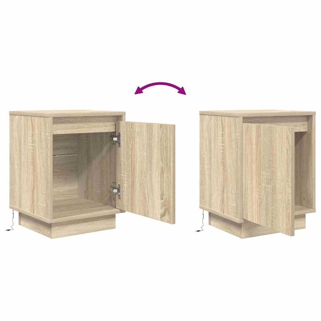 sengeskabe 2 stk. med LED-lys 38x34x50 cm sonoma-eg