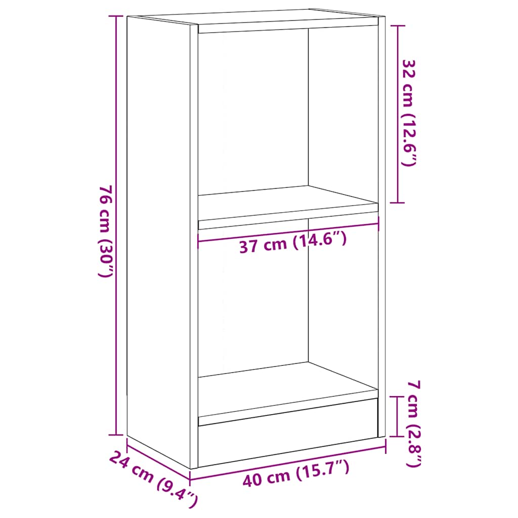 bogreol 40x24x76 cm konstrueret træ sort egetræsfarve