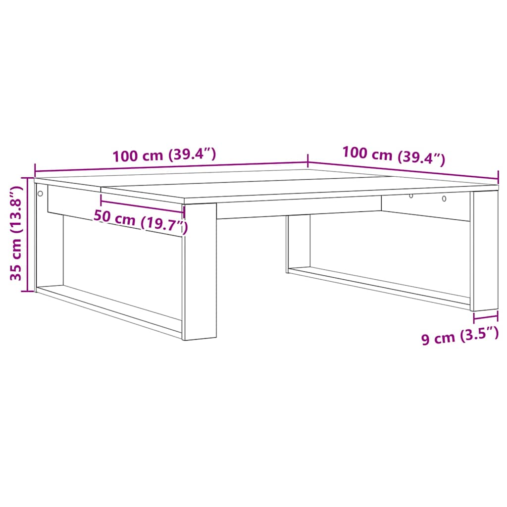 Sofabord Sort eg 100 x 100 x 35 cm Konstrueret træ