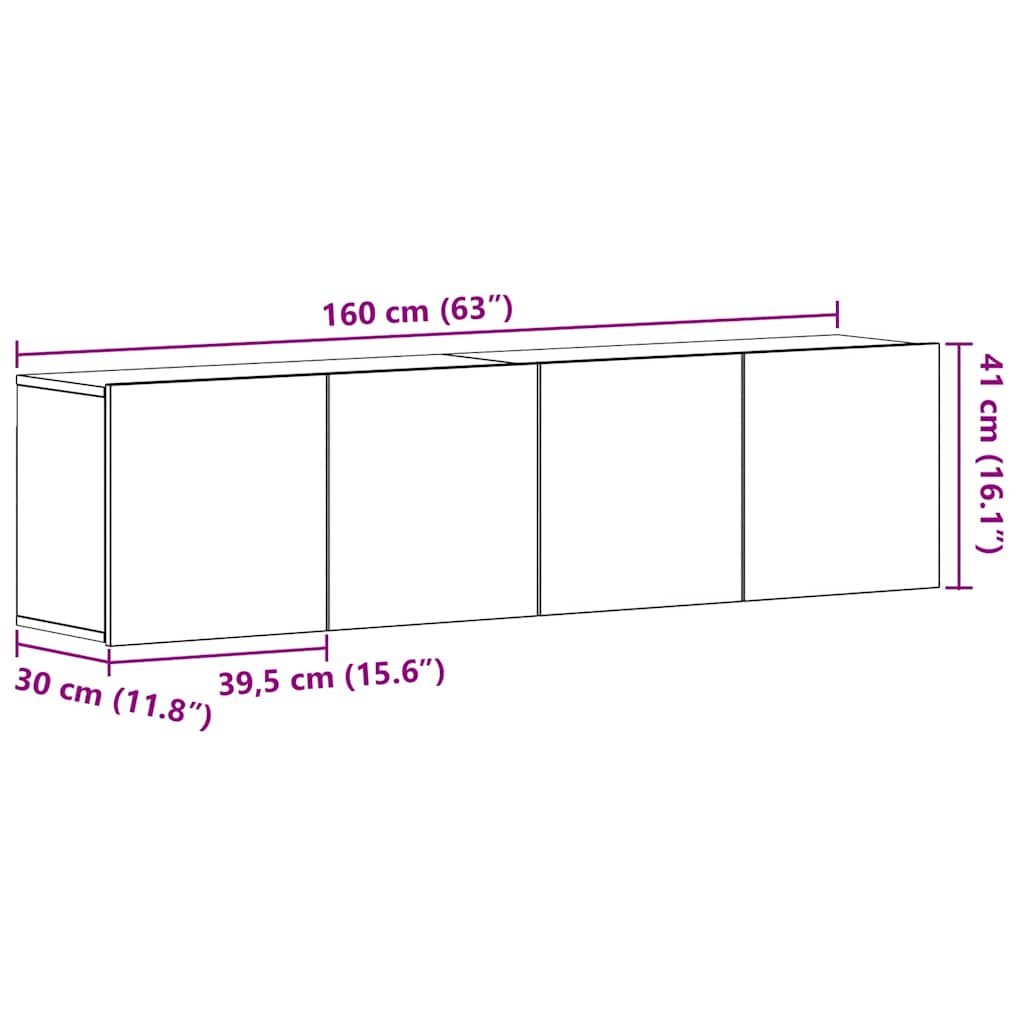 TV-skabe 2 stk. sort eg 160x30x41 cm konstrueret træ